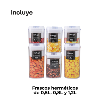 Set x6 Frascos Contenedores Hermeticos Waggs Taper Apilables