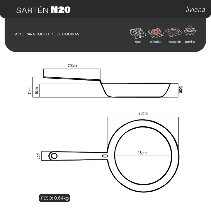 Sarten de Hierro Kankay N20 Antiadherente Lite Curada - Vista 3