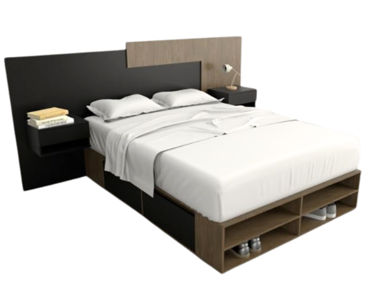 Base Cama Box Linea Minimal 1.40m 4 Cajones Con Estantes 6442 Nogal/Negro Tables - Vista 9