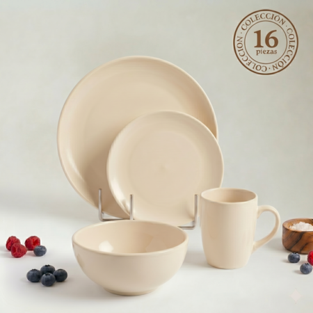 Set Vajilla 16 piezas Plato Playo Postre Bowl Taza Cerámica Mate