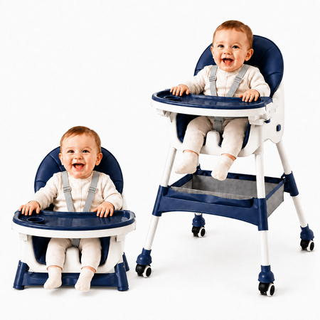 Silla de Comer Plegable y Regulable con ruedas color Azul