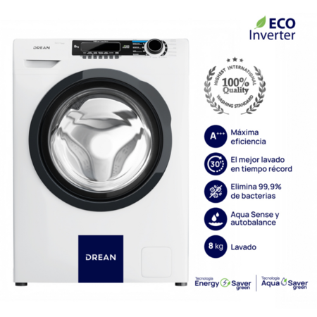 Lavarropas Automatico Drean Lfdr0814Sb Inverter Aquasense 8Kg