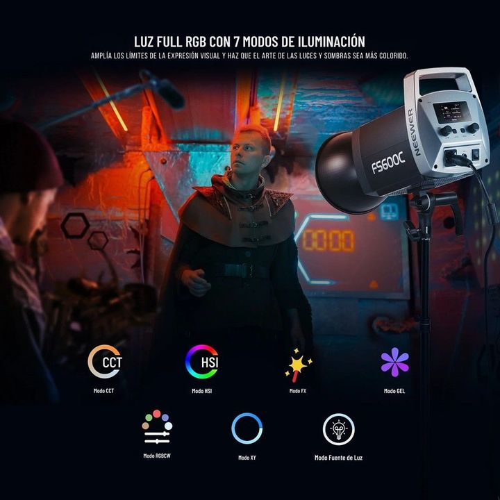 Luz de Video LED COB Neewer FS600C RGB 600W Bowens - Vista 2