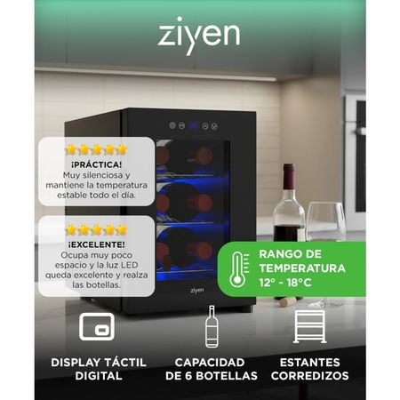 Cava De Vinos Ziyen Capacidad 6 Botellas Refrigeración Iluminación Interior LED