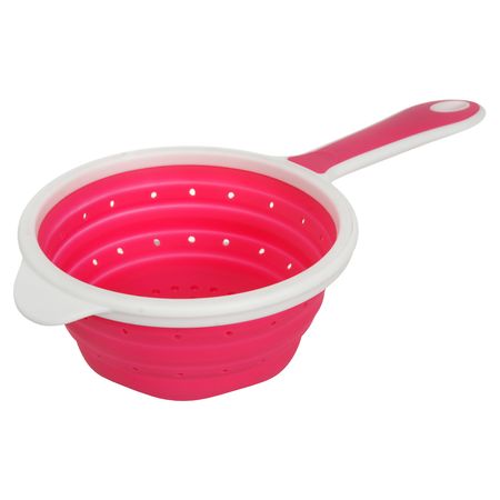 Colador De Silicona Redondo Plegable Con Mango Fucsia