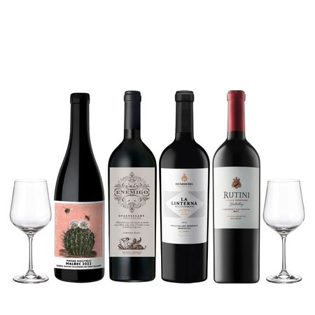 Set Vinos Tintos Gualtallary Seleccion x 4 y 2 Copas Con Estuche