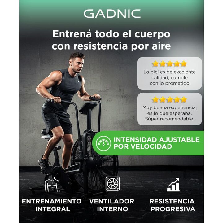 Bicicleta Fija de Aire Gadnic Air Bike 8 Programas Hasta 160kg Aluminio Acero Resistente Asiento Ajustable - Vista 2
