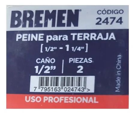 Peine Terraja Bremen 1/2 a 1-1/4 Pulgada Caño 1/2 Set 2 Unidades
