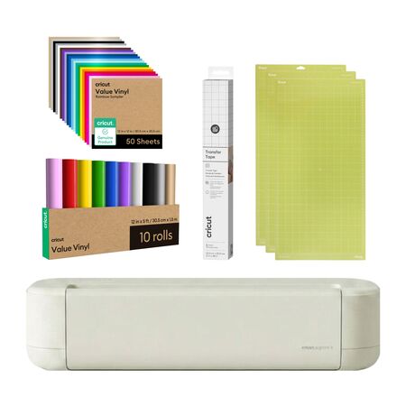 Cricut Explore 5, Vinilo Permanente Arcoiris x50hojas, Vinilo rollo Arcoiris x10, Cinta Transferencia, Tapete STD x3