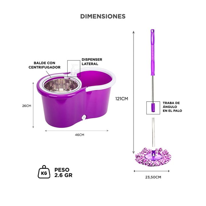 Mopa Gadnic G-Mop333 360° con Balde Centrífugo y Dispenser + 4 Paños - Vista 6