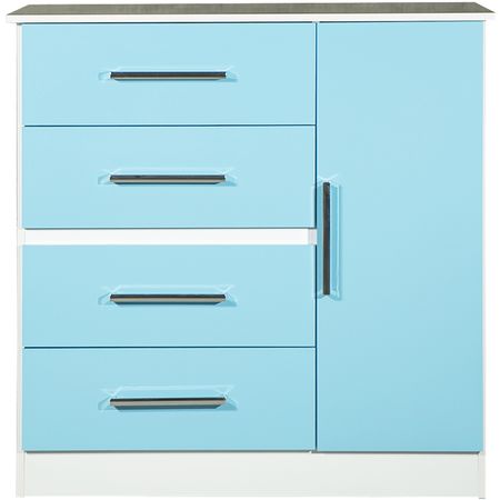 Comoda Chiffonier Infantil 1 Puerta + 4 Cajones Maximo Fortaleza Celeste