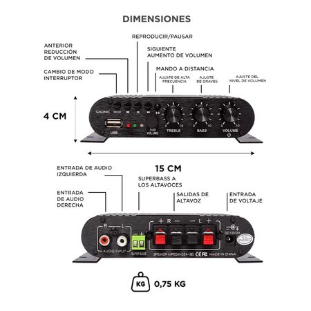 Amplificador Bluetooth Gadnic Potencia Para Auto