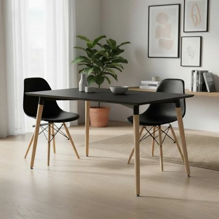 Juego De Mesa Milan Eames  Y 4 Sillas Eames Comedor 120x80 Mesa Negra Silla Negra