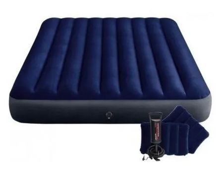 Colchon Inflable Intex Durabeam 2 Plazas Inflador 2 Almohada Azul