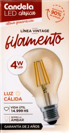 Lámpara Led Candela Filamento Clásica 4w Cálida Ambar