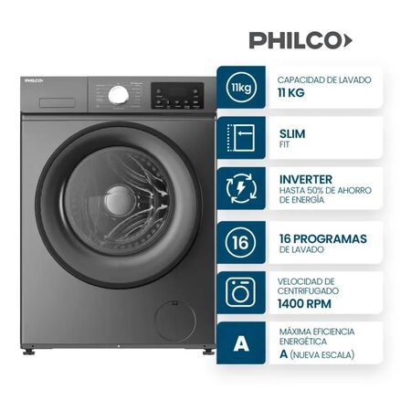 Lavarropas Philco 11 Kg Carga Frontal Inverter Grey