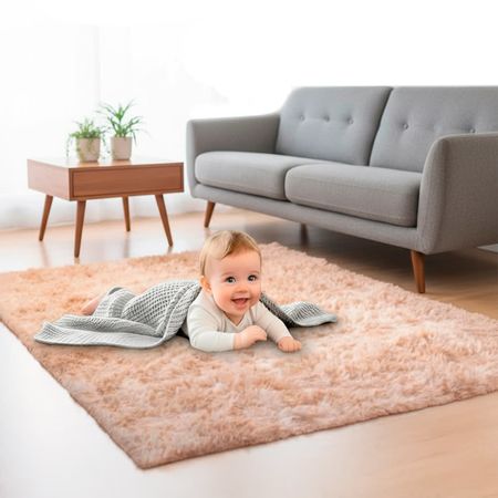 Alfombra Beige 2x1,4 Mts Nórdica Living Gadnic Lavable Súper Soft 