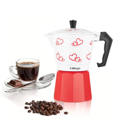 Cafetera Moka Italiana Waggs Aluminio 300ml 6 Tazas Diseño De Corazones
