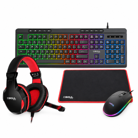 Kit Gamer Soul 4 en 1 Teclado + Mouse + Auriculares + Mousepad