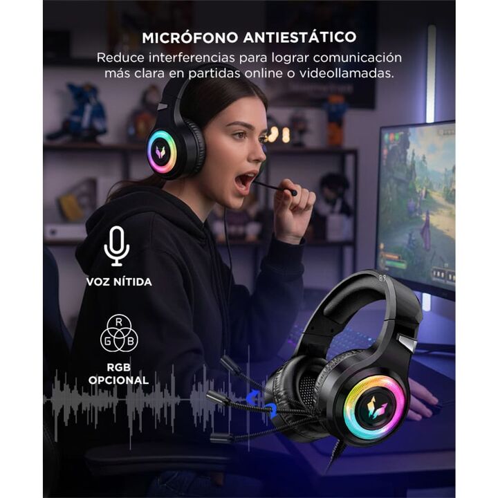 Auriculares Gamer Alpha A9000 Play Micrófono Luz RGB Cancelación Sonido - Vista 4