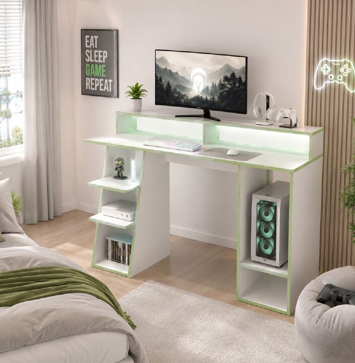 Escritorio Blanco/Verde Fiplasto Estilo Gamer ES0009 - Vista 2