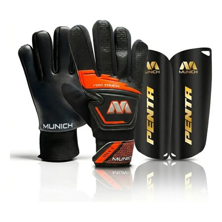 Combo Arquero Guantes Max.t + Canilleras Penta Para Ninos Naranja 5