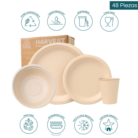 Pack Fiesta Descartable 48 Piezas Biodegradable Reciclable Ecologico Aston