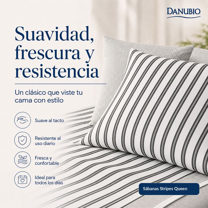 Juego de sábanas Danubio Stripes Queen 2 1/2 Plaza 144 Hilos - Vista 6