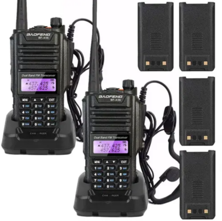 Handy Baofeng A-58 Kit x2 Bi-Banda 5w 128CH Hasta 12km + 4 Baterías y 2 Manos Libres