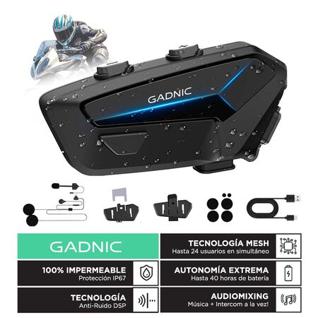 Intercomunicador De Moto Gadnic M7 Casco 24 pilotos MESH BT IP67 Cancelación DS