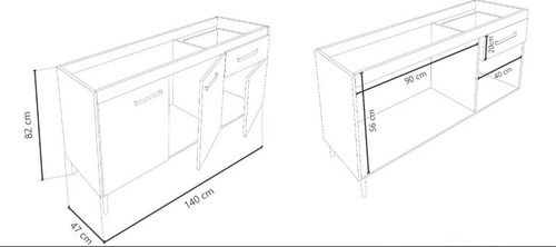 Bajo Mesada 3 Puertas 1 Cajon 1.40m Dl604br Blanco Delos - Vista 3