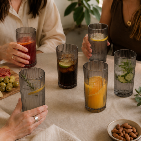 Set x 6 Vasos Vidrio Altos Grises Labrados Tragos 400 ml Aston