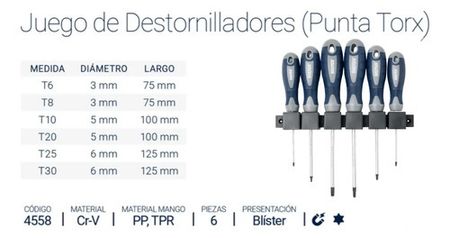 Set de Destornilladores Torx Bremen T6 a T30 6 Piezas