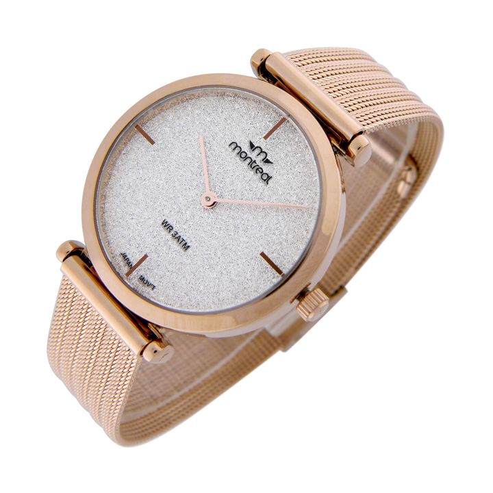 Reloj Dama Oro Rojo Montreal Acero Tejido Glitter - Vista 1