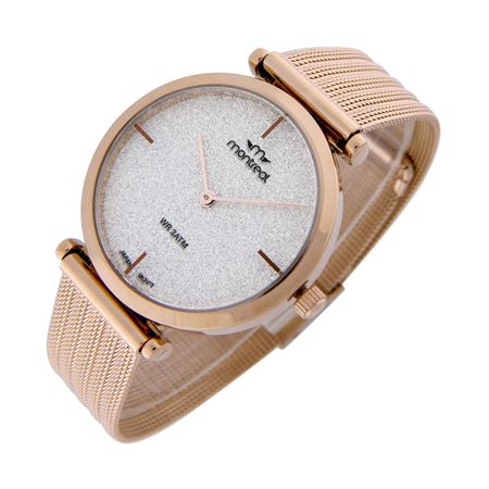 Reloj Dama Oro Rojo Montreal Acero Tejido Glitter
