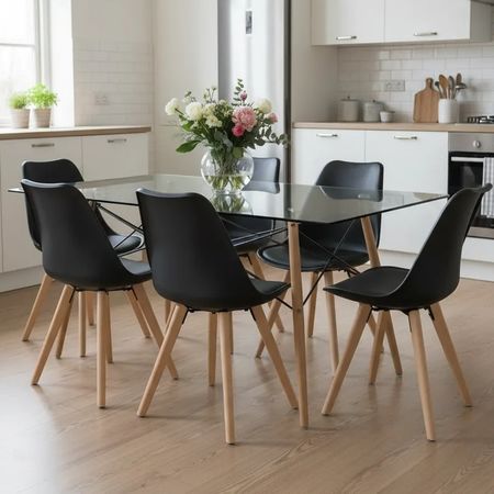 Juego De Comedor Mesa De Vidrio 120x80+6 Sillas Tulip Negro
