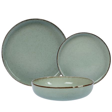 Vajilla 12 Piezas Plato Playo Postre Hondo Filo Envejecido Verde