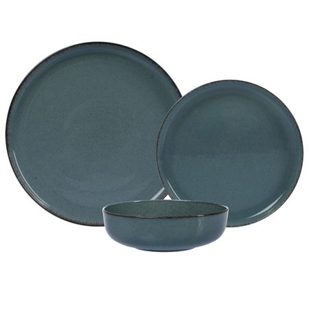 Set Vajilla 12 Piezas Plato Playo Postre Hondo Filo Envejecido Azul