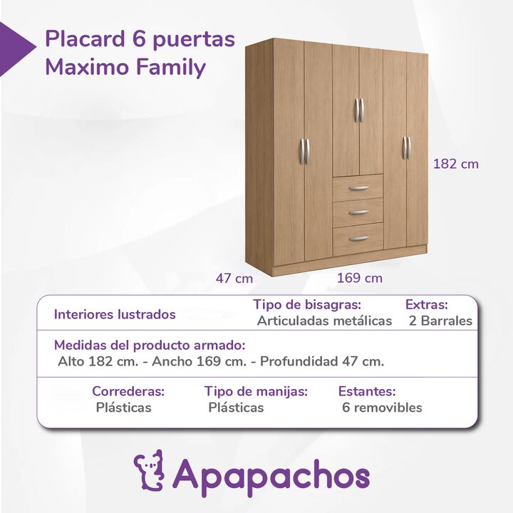 Ropero Placard 6 Puertas y 3 Cajones Oregon Maximo Family - Vista 2