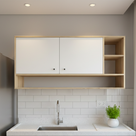 Alacena de Cocina Moderna de 120 CM 2 Puertas y Estante Blanca