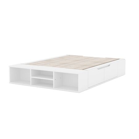 CAMA BOX MODERNA DE 2 PLAZAS CON CAJONES Y PIECERA BLANCA