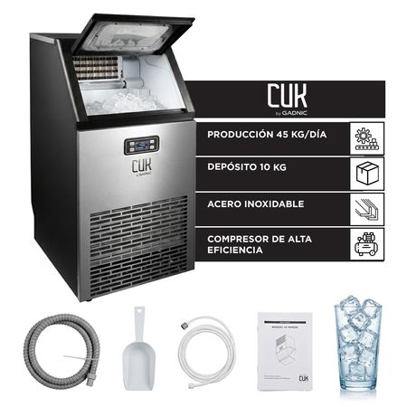 Máquina De Hielo Industrial CUK By Gadnic 45 Kg Diarios Acero Inoxidable Con Depósito 10 Kg