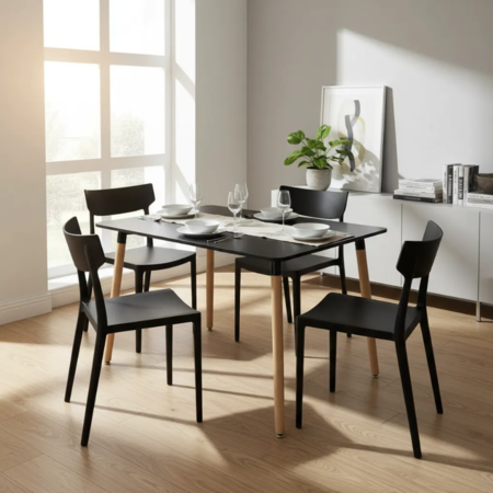 Juego De Comedor Mesa Nordica 120x80+4 Sillas Roma Negro