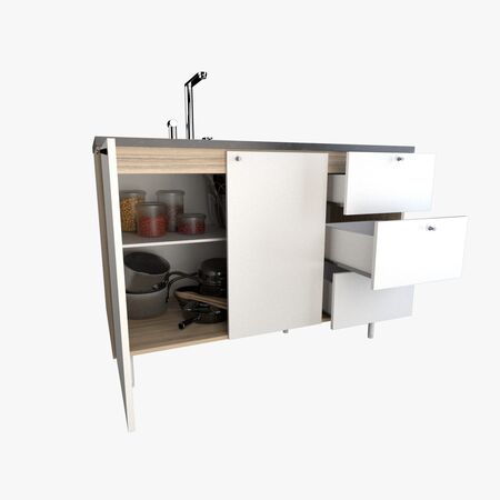 BAJOMESADA DE COCINA MODERNA DE 120 CM CON CAJONES COCO BOLO / BLANCO