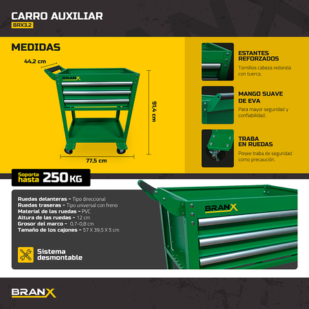 Mesa Carro Porta Herramientas Ruedas Taller Branx Brx3.2