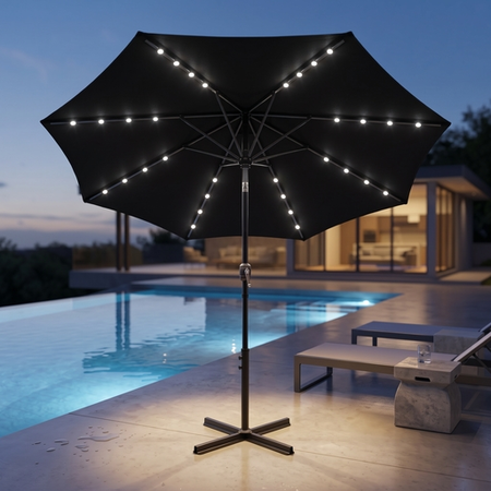 Sombrilla Parasol Con Luces Led Inclinable Waggs Negro
