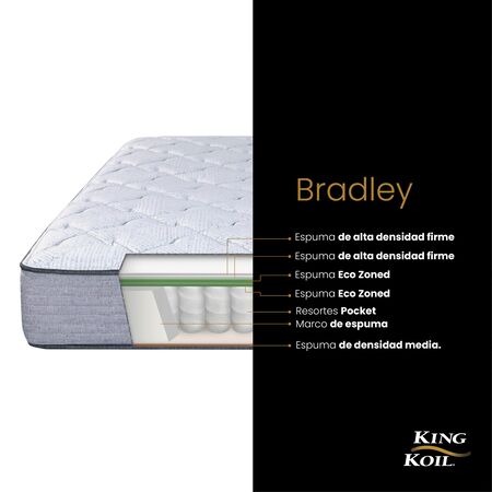 Colchon King Koil Bradley 1 Plaza y Media de 90x190cm Resortes Pocket y Espuma de Alta Densidad Firme