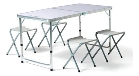 Mesa Camping Plegable + 4 Banquetas Portátil Ideal Paseos Exterior