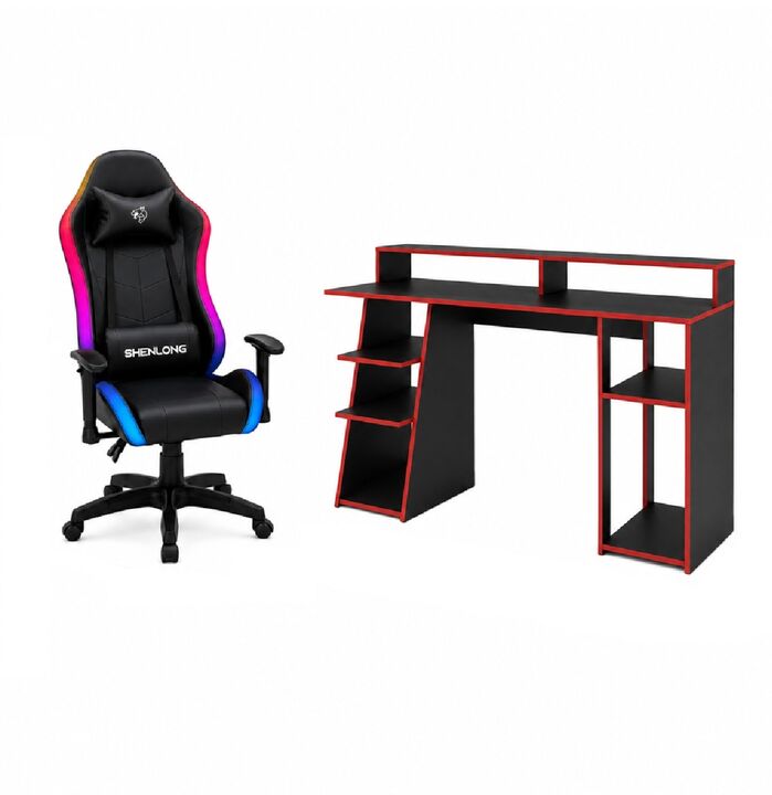 Combo Silla Gaming Shenlong GC150 Iluminación RGB + Escritorio Gamer ES0009 Fiplasto - Vista 1