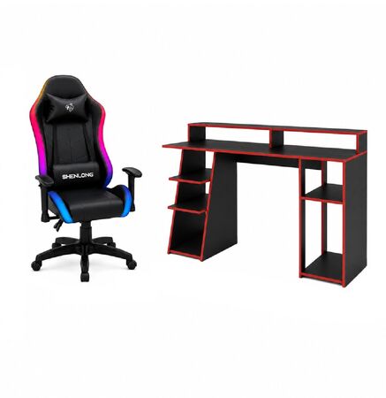 Combo Silla Gaming Shenlong GC150 Iluminación RGB + Escritorio Gamer ES0009 Fiplasto